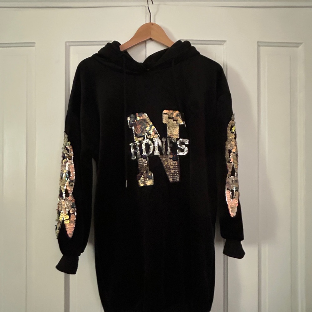 Black Sequin velvet Hoodie with Stones Logo